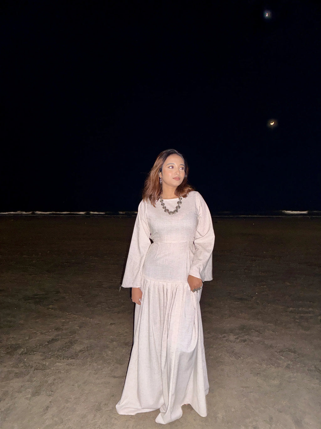 Edna Off White Maxi Dress With Black Belt