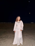 Edna Off White Maxi Dress With Black Belt