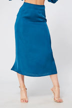 Elisa blue satin midi skirt