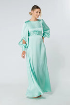 Lila Aqua Knotted Front Crepe Maxi Dress