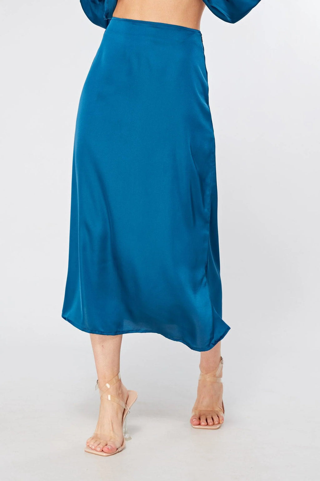 Elisa blue satin midi skirt