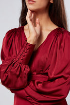 Nora Deep Red Satin Midi Dress