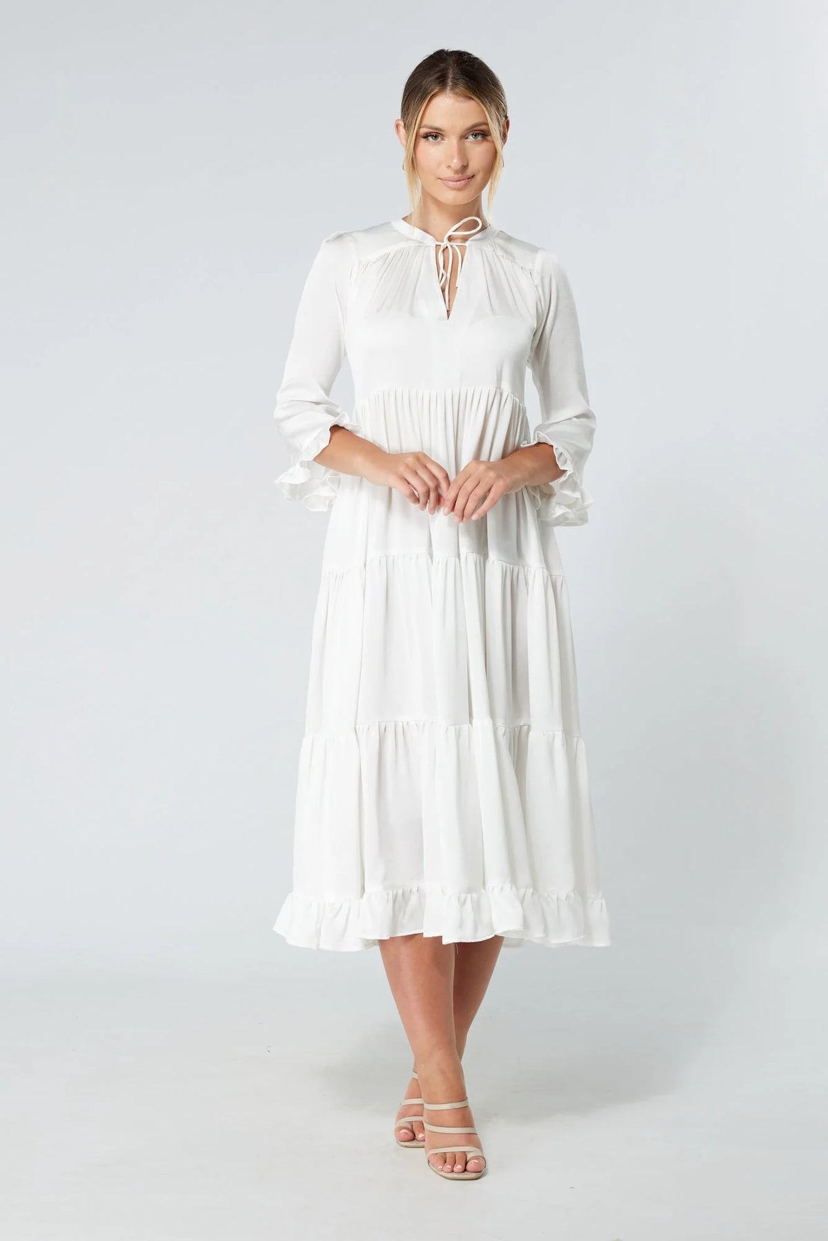 Gia White Tiered Maxi Dress
