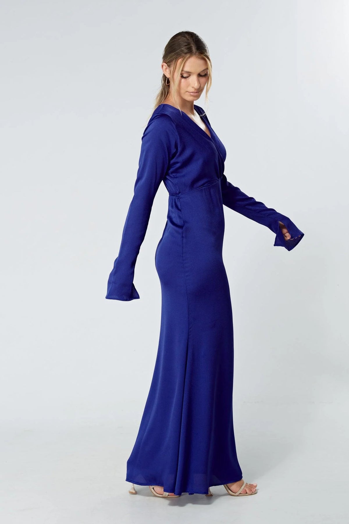 Alessandra Cobalt Blue Satin Crepe Maxi Dress