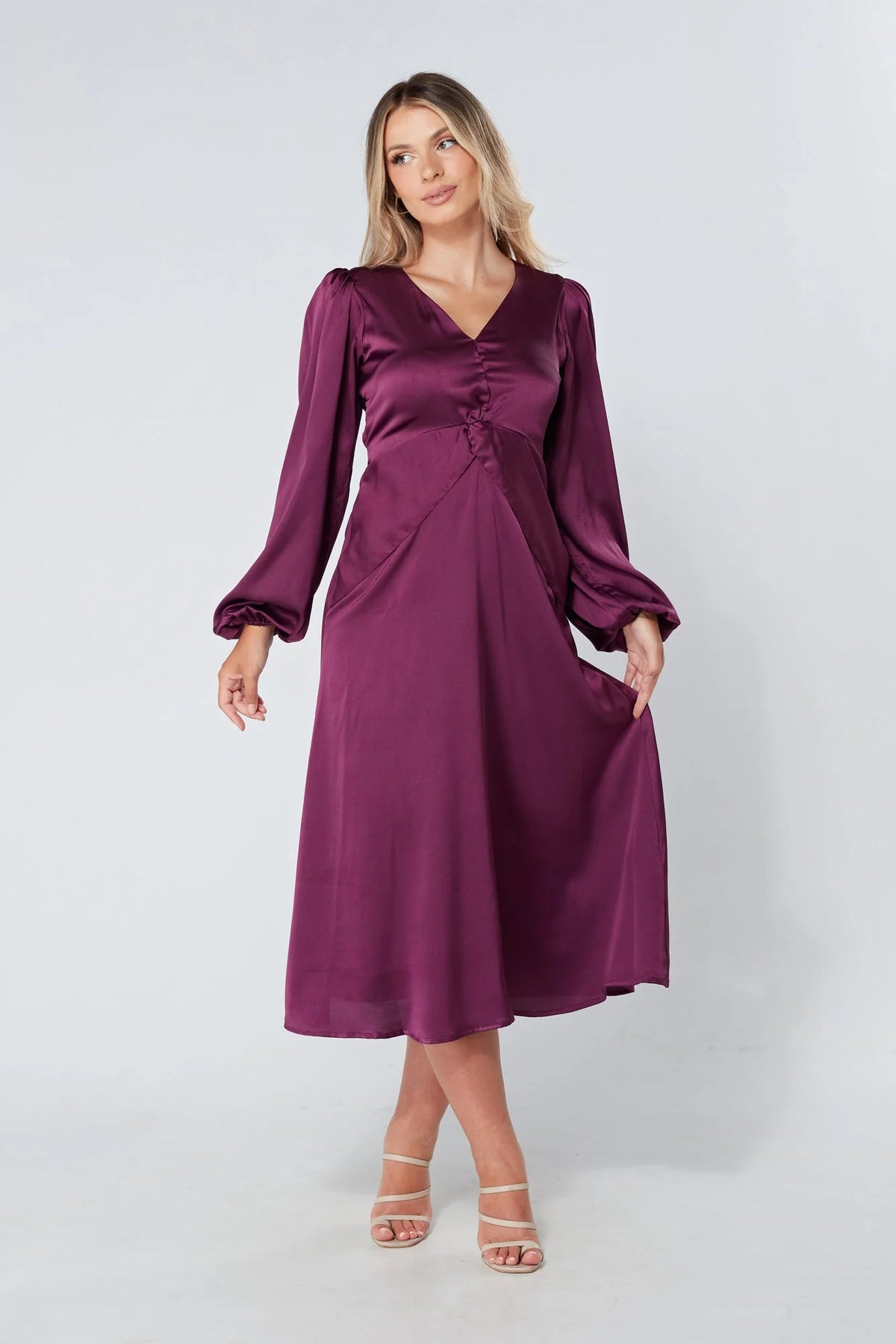 Calissa Purple Satin Midaxi Dress