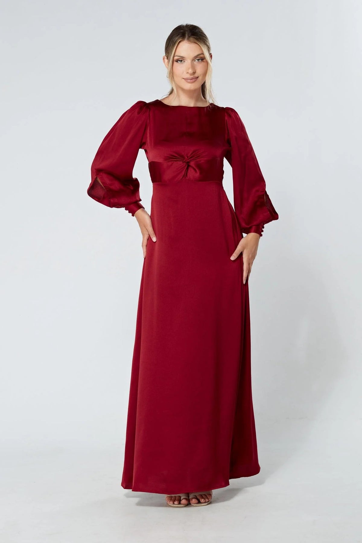 Lila Deep Red Knotted Front Maxi Dress