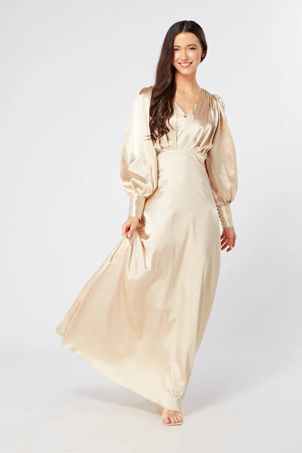 Gabriella Ivory Cream Maxi Satin Dress