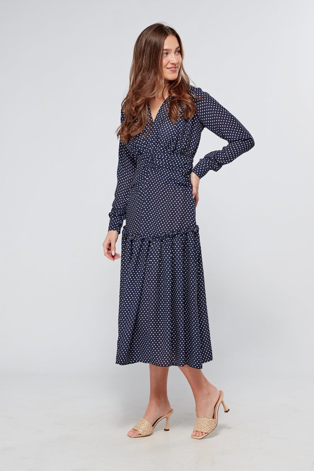 Nikita Navy Dotted Midi Dress