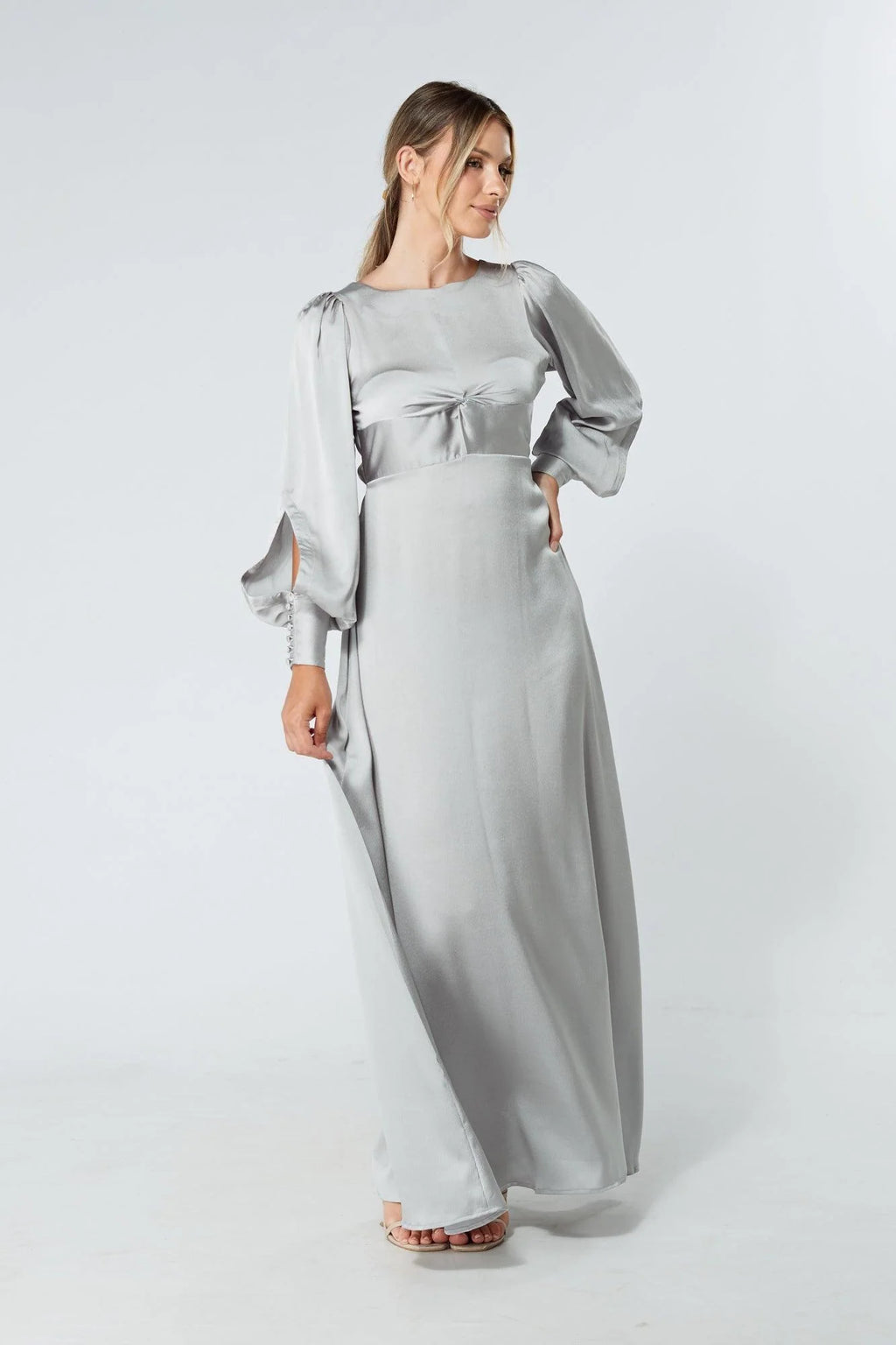 Lila Silver Knotted Front Maxi Dress