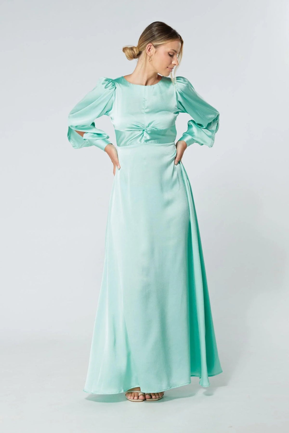 Lila Aqua Knotted Front Crepe Maxi Dress