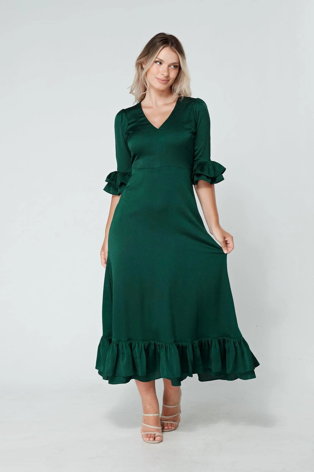 Francesca Satin Green Midaxi Dress