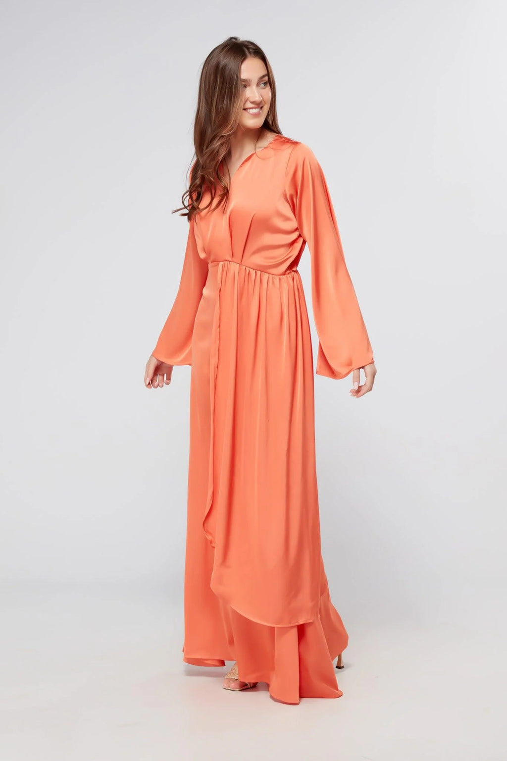 Ophelia Peachy Orange Luxury Satin Maxi
