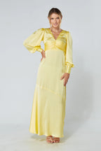 Naomi Yellow Satin Maxi Dress