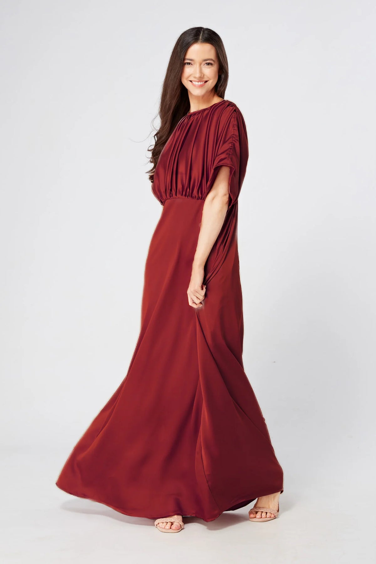 Josephine Deep Red Satin Maxi Dress