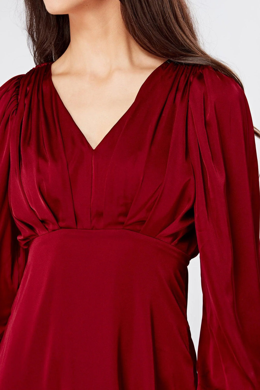 Nora Deep Red Satin Midi Dress