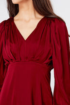 Nora Deep Red Satin Midi Dress