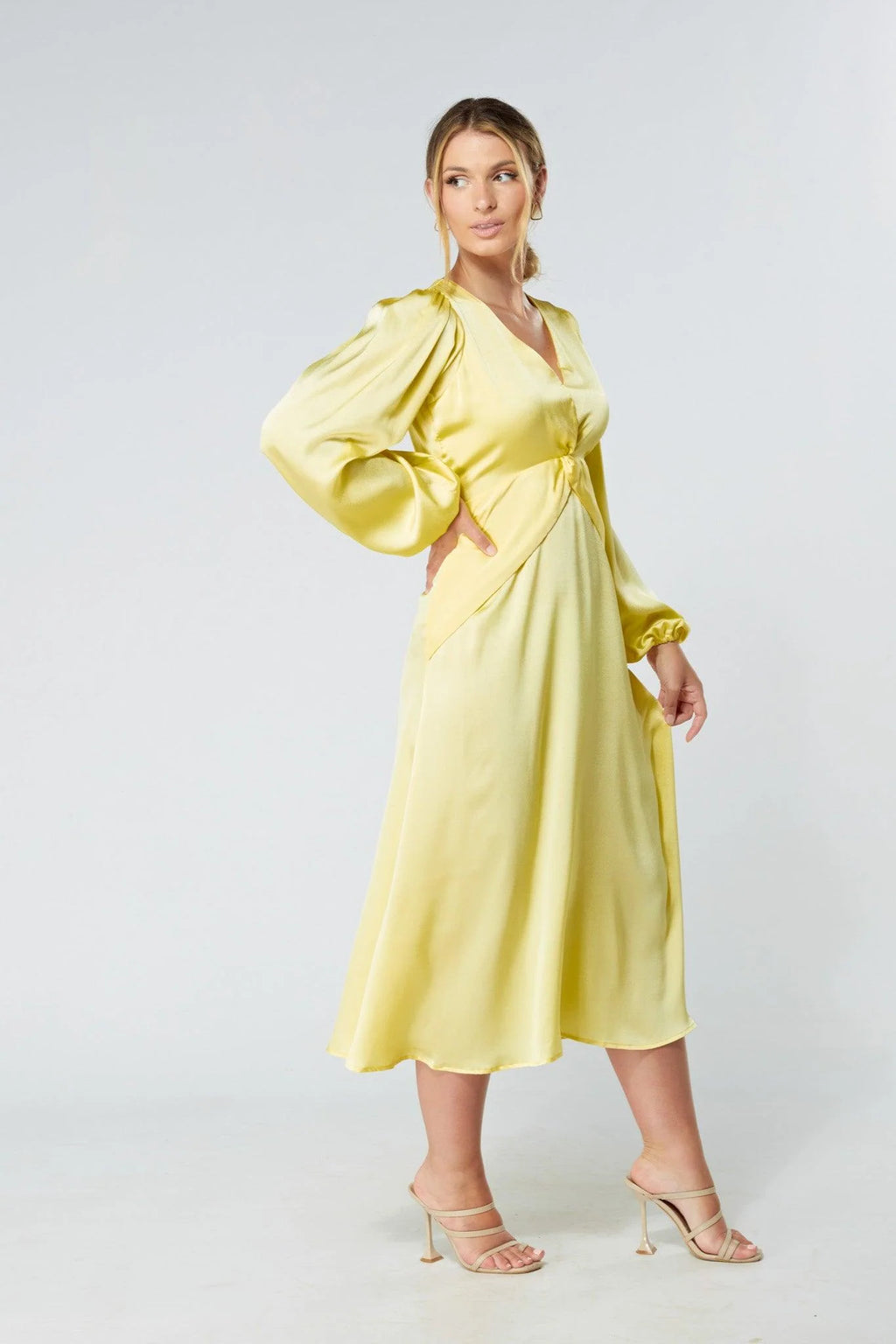 Calissa Yellow Satin Midaxi Dress