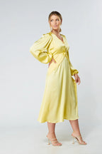 Calissa Yellow Satin Midaxi Dress
