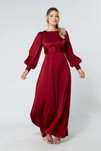 Lila Deep Red Knotted Front Soft Crepe Maxi Dress