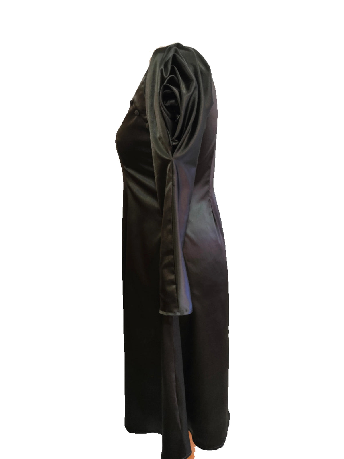 Gloria Deep Olive Satin Flower Sleeve Midi Dress