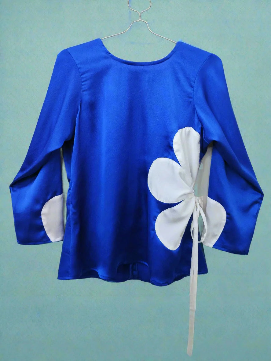 Indigo Blue White Top With Drawstrings