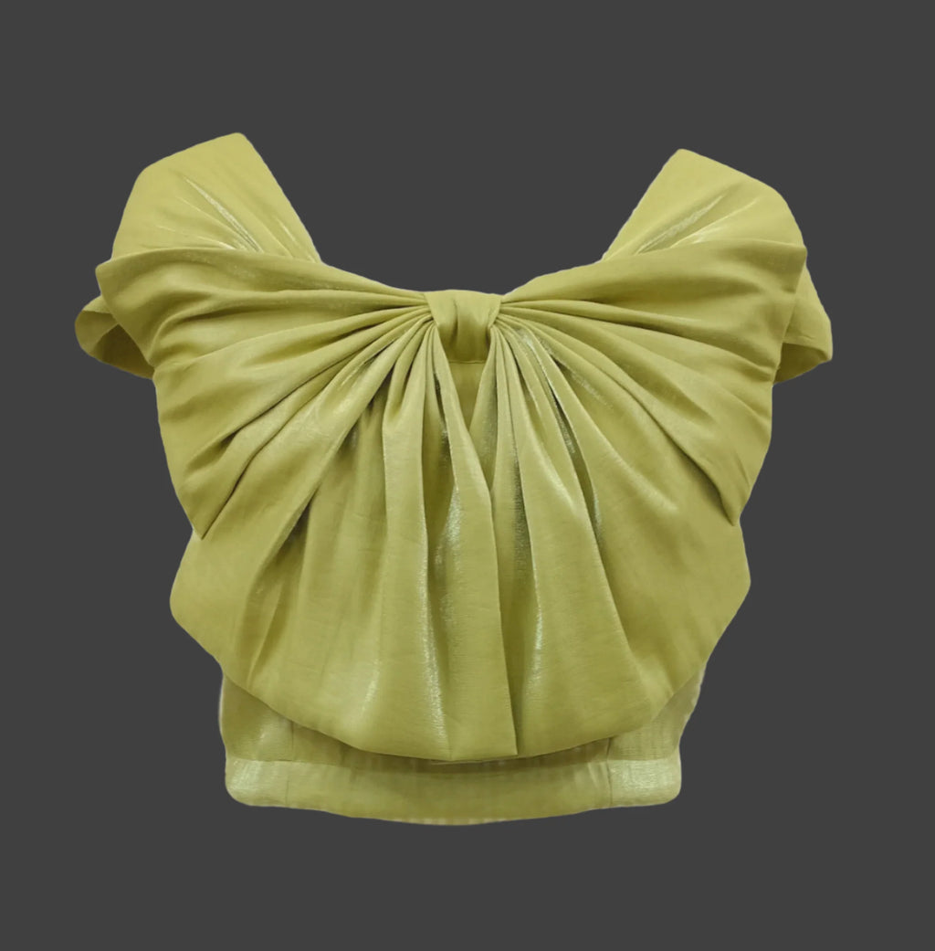 Soomin Shimmery Green Crop Top With Oversized Bow