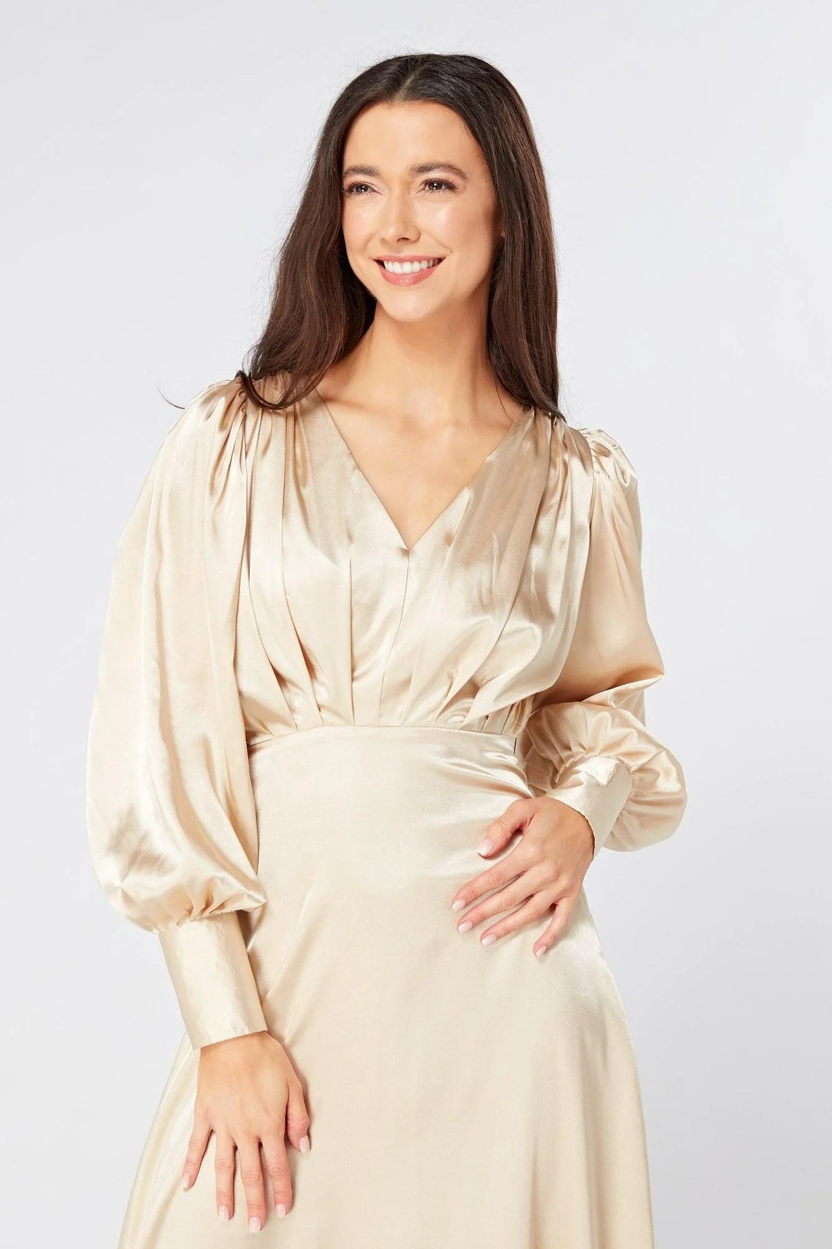 Gabriella Ivory Cream Maxi Satin Dress