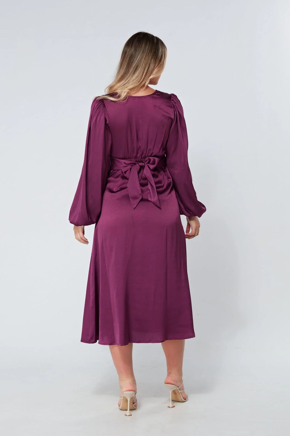 Calissa Purple Satin Midaxi Dress