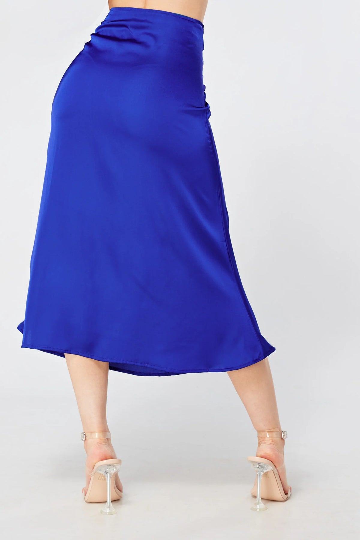 Elisa Cobalt Blue Satin Midi Skirt