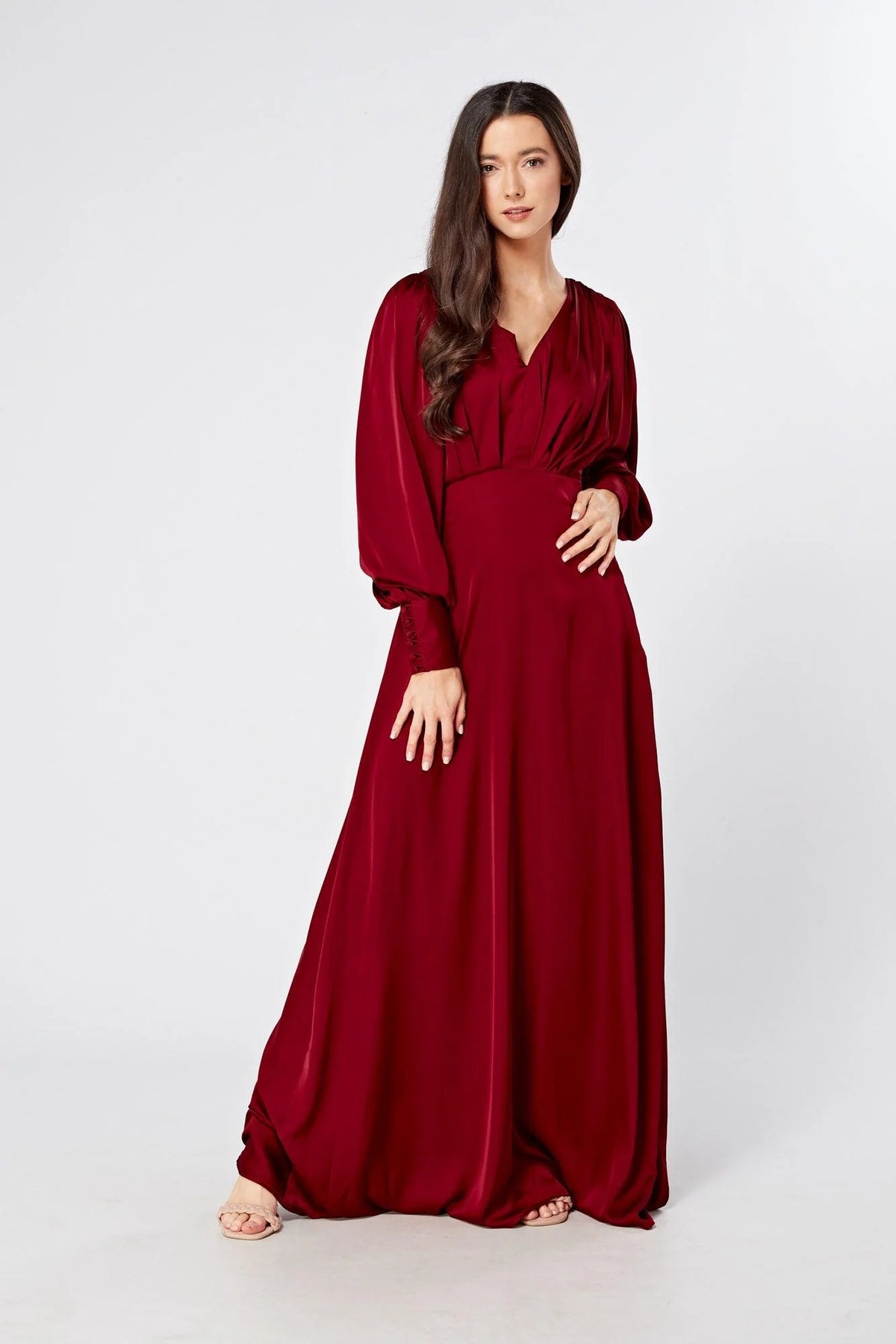 Norina Deep Red Satin Maxi Dress