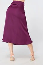 Elisa Plum Satin Midi Skirt