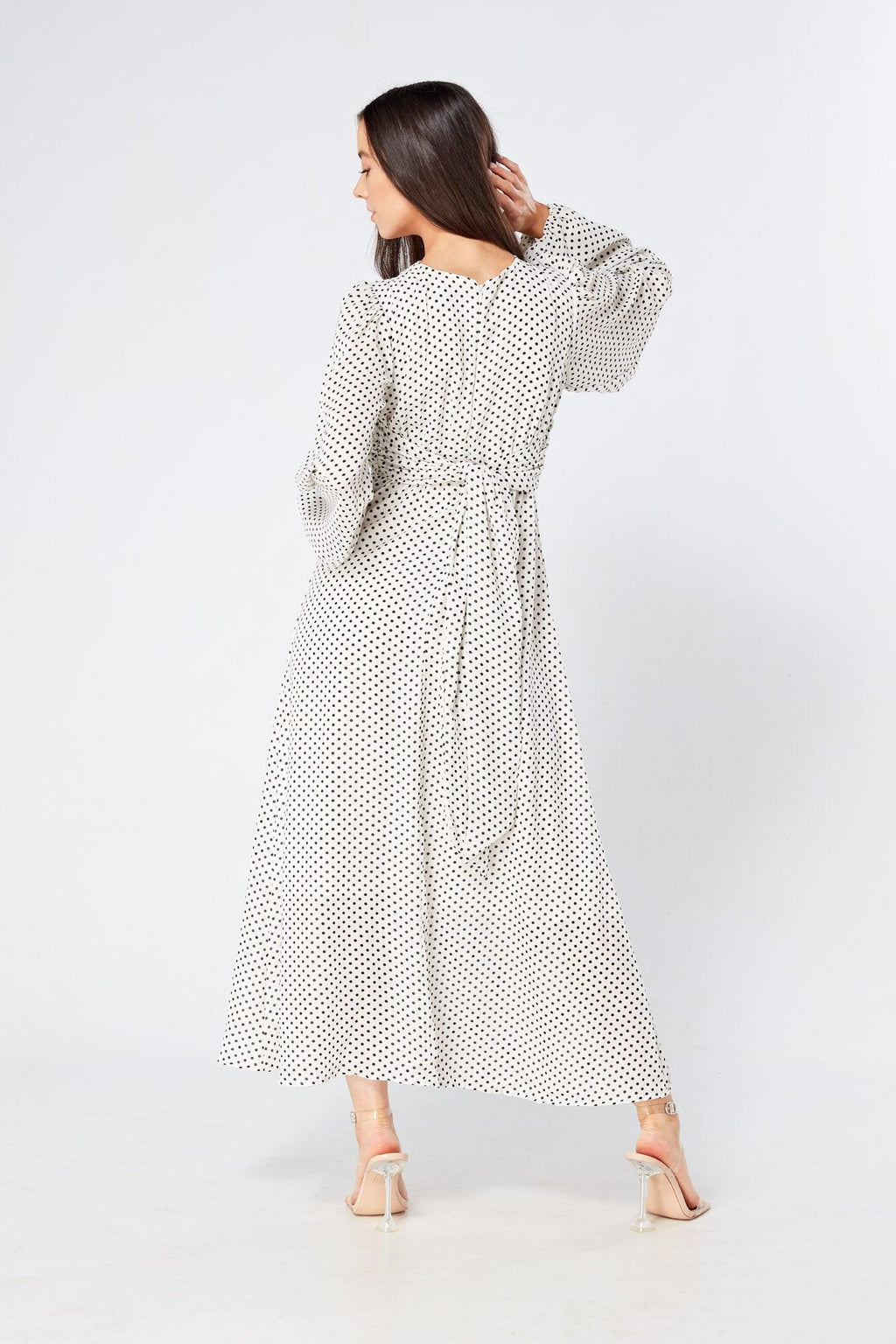 Mollie Black And White Dotted Midi Dress