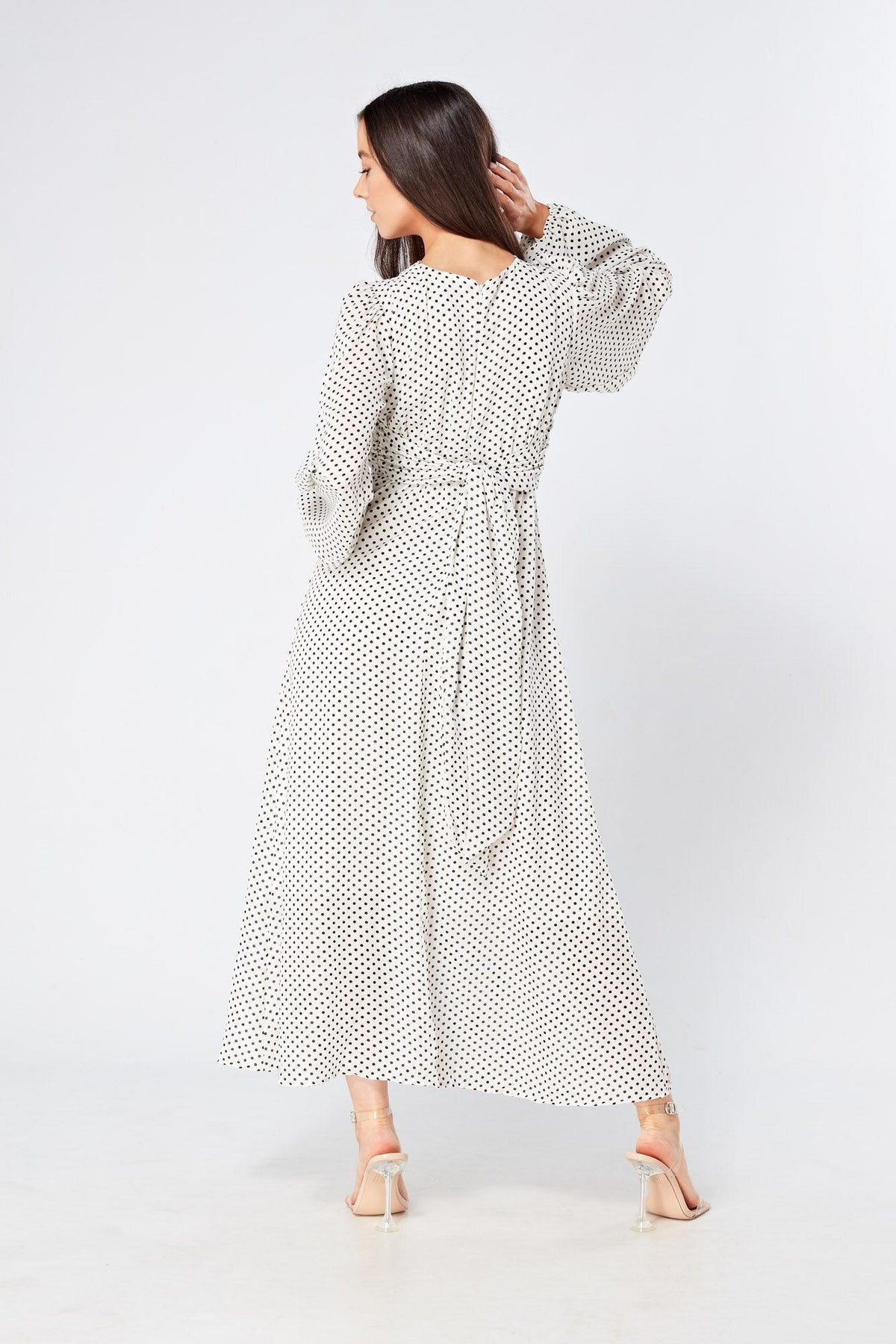 Mollie Black And White Dotted Midi Dress
