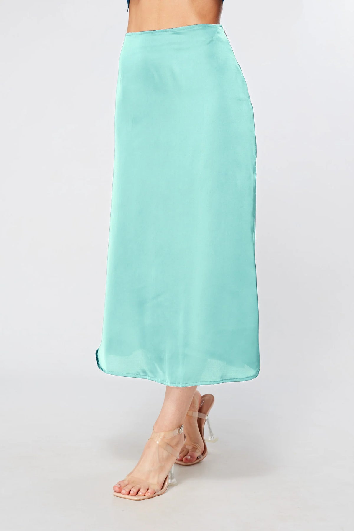 Elisa Aqua Satin Midi Skirt