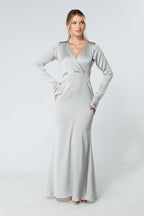Alessandra Silver Satin Crepe Maxi Dress