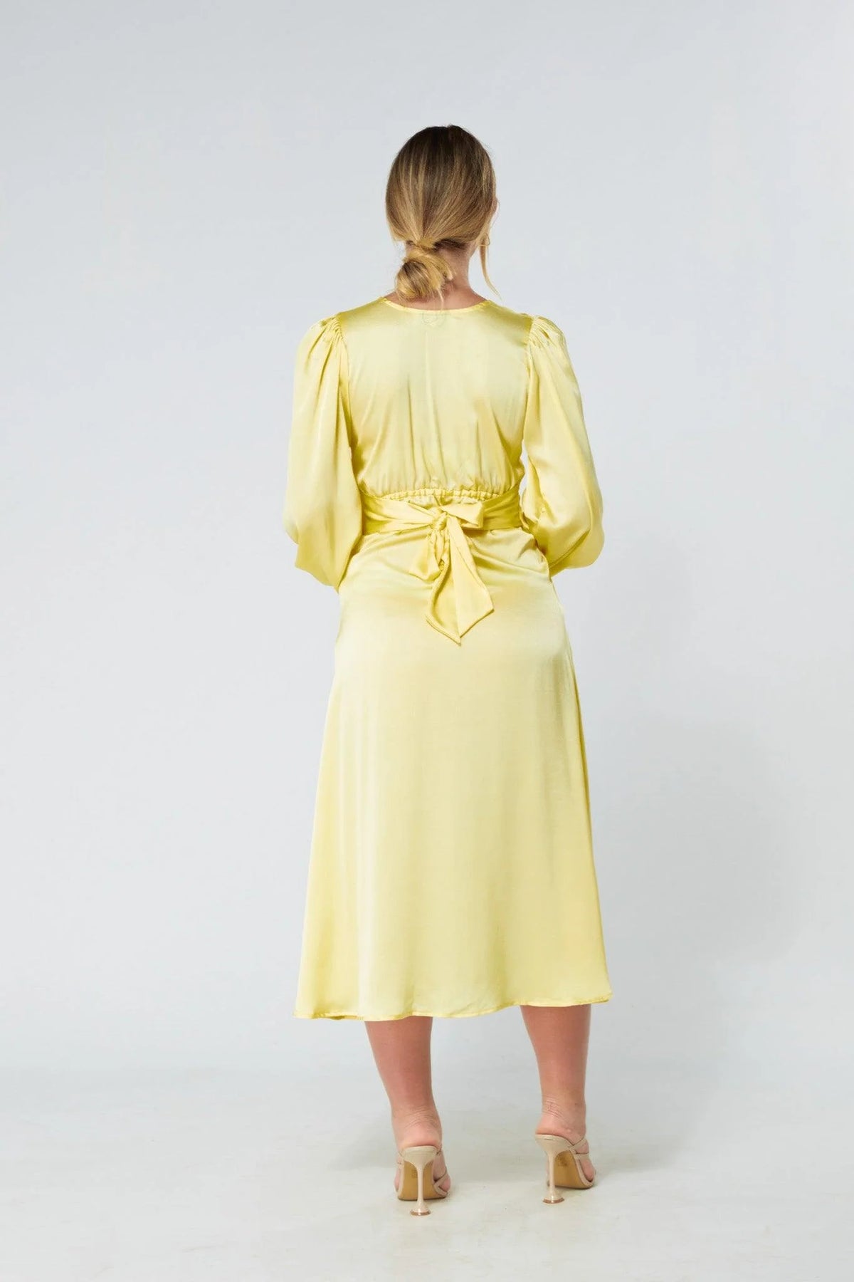 Calissa Yellow Satin Midaxi Dress