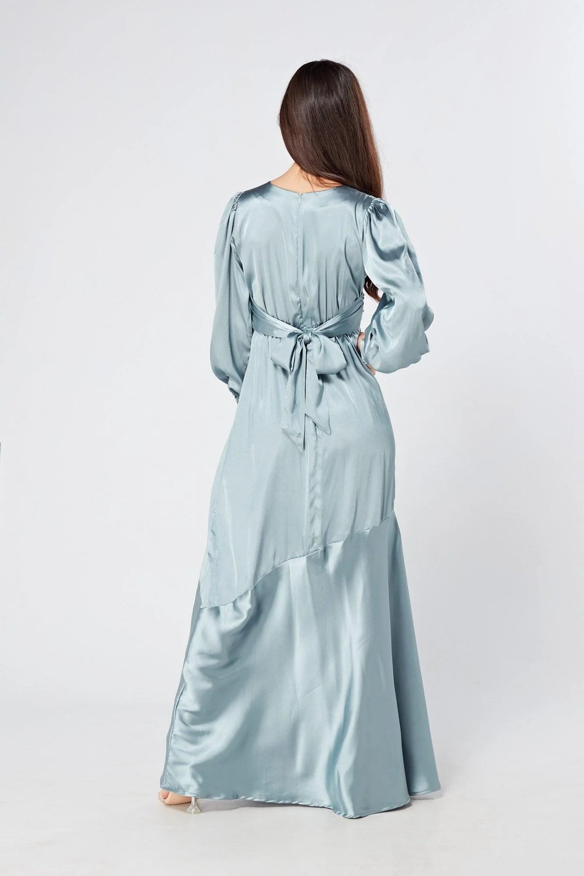 Naomi Dusty Blue Satin Maxi Dress