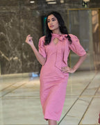 Britney pink midi dress with short sleeves