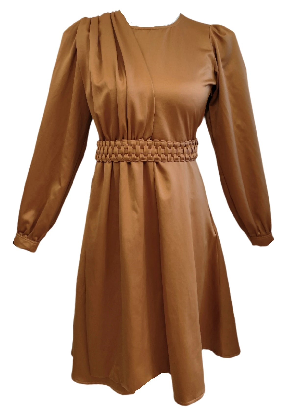 Nicole Mustard Yellow Midi Dress With Braided Waist
