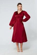 Calissa Deep Red Satin Midaxi Dress