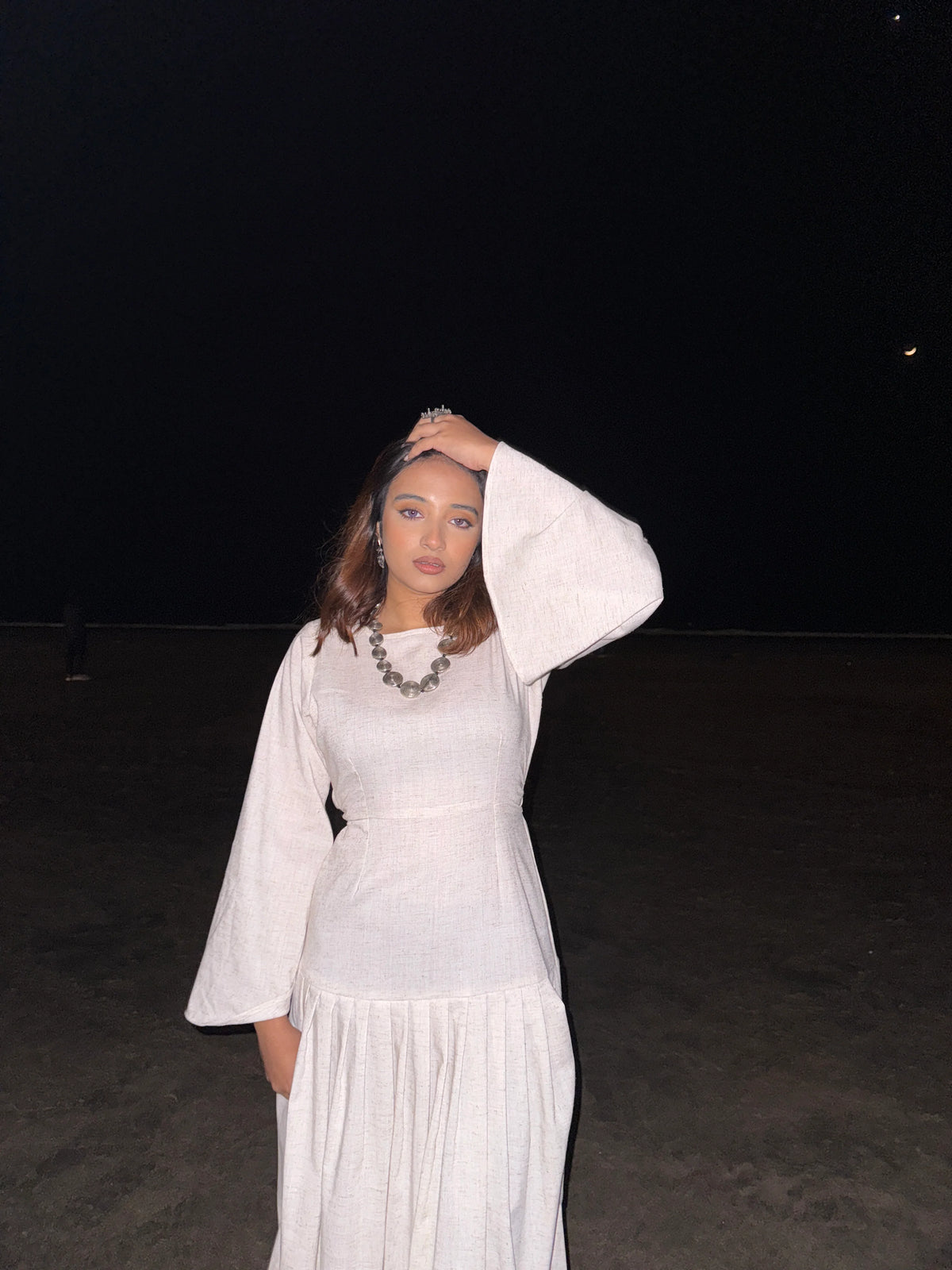 Edna Off White Maxi Dress With Black Belt