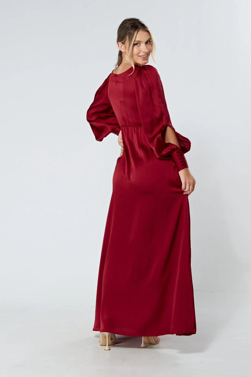 Lila Deep Red Knotted Front Soft Crepe Maxi Dress