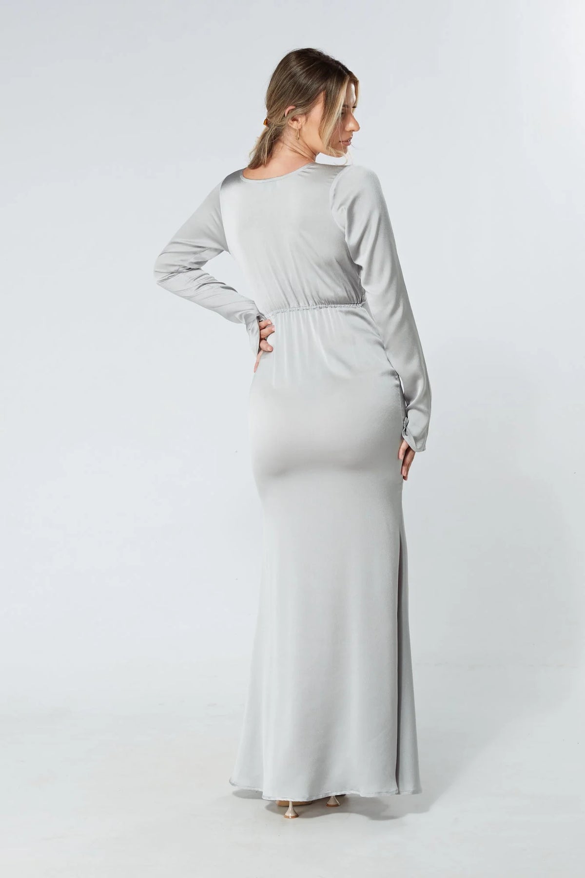 Alessandra Silver Satin Crepe Maxi Dress