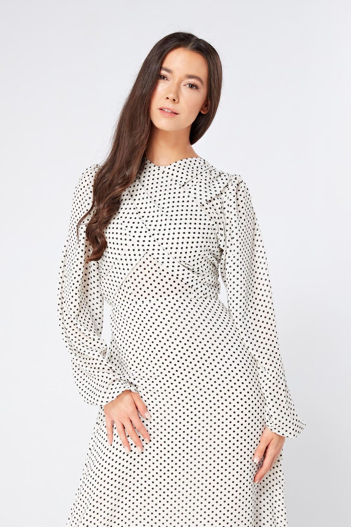 Mollie Black And White Dotted Midi Dress