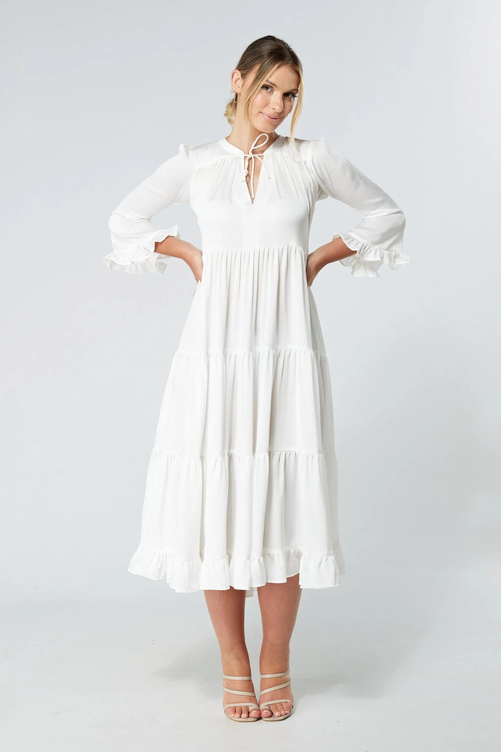 Gia White Tiered Maxi Dress