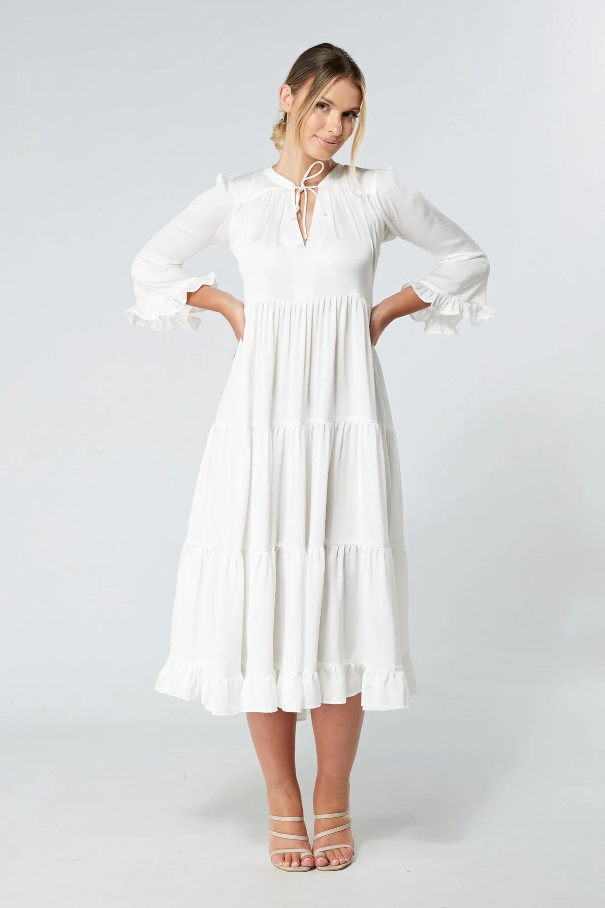 Gia White Tiered Maxi Dress
