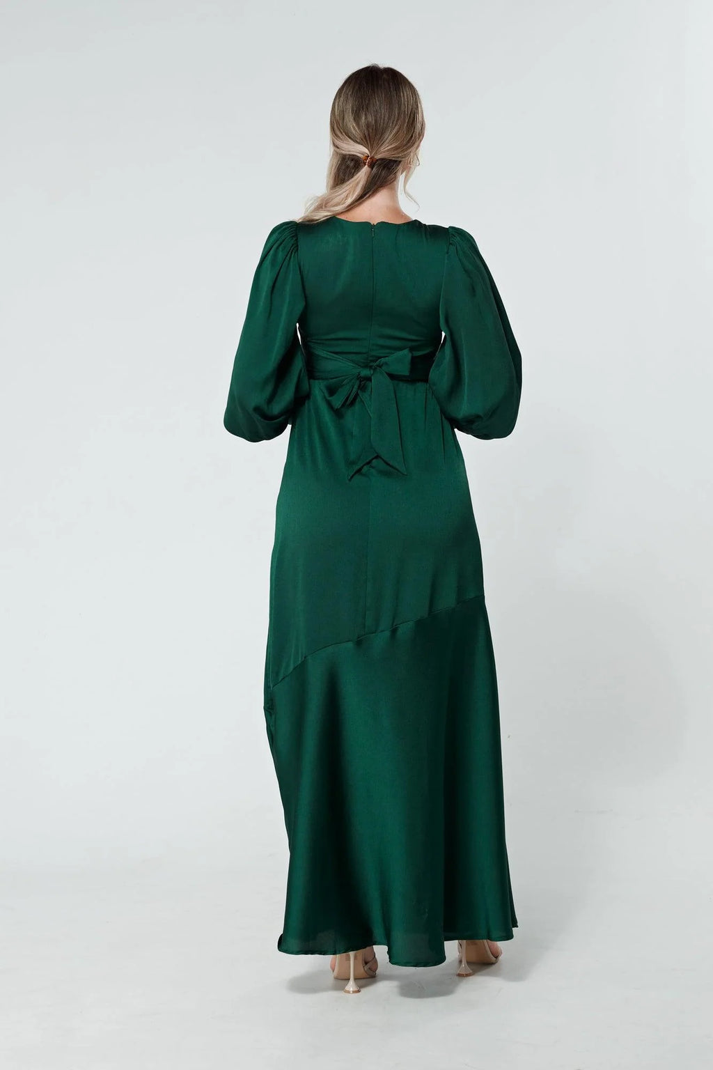 Naomi Dark Green Satin Maxi Dress