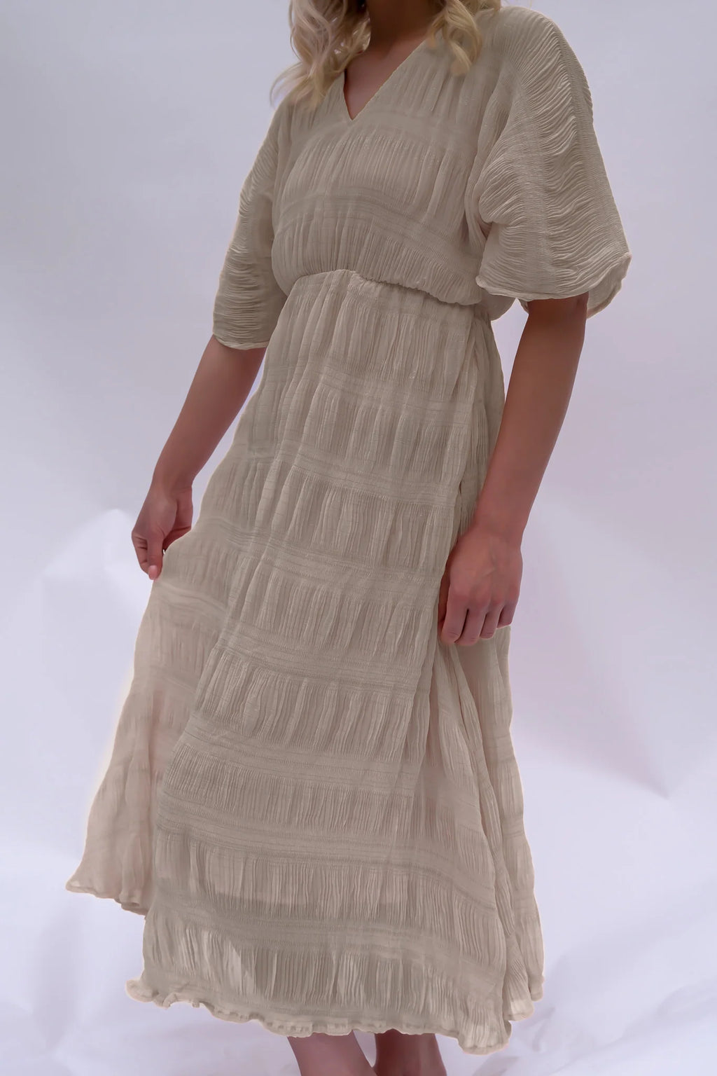Rosie dark beige maxi dress with wide sleeves