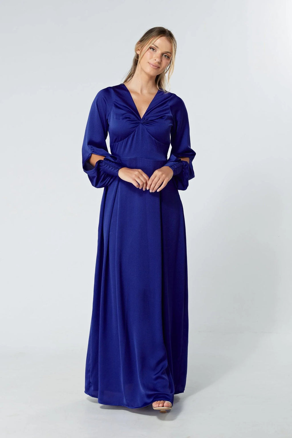 Delilah Cobalt Blue Satin Maxi Dress
