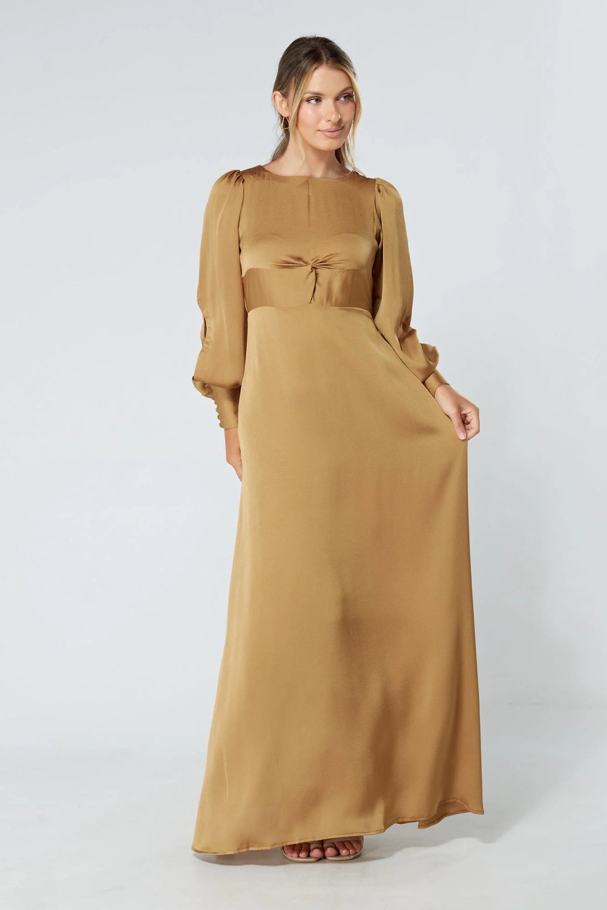 Lila Gold Knotted Front Maxi Dress